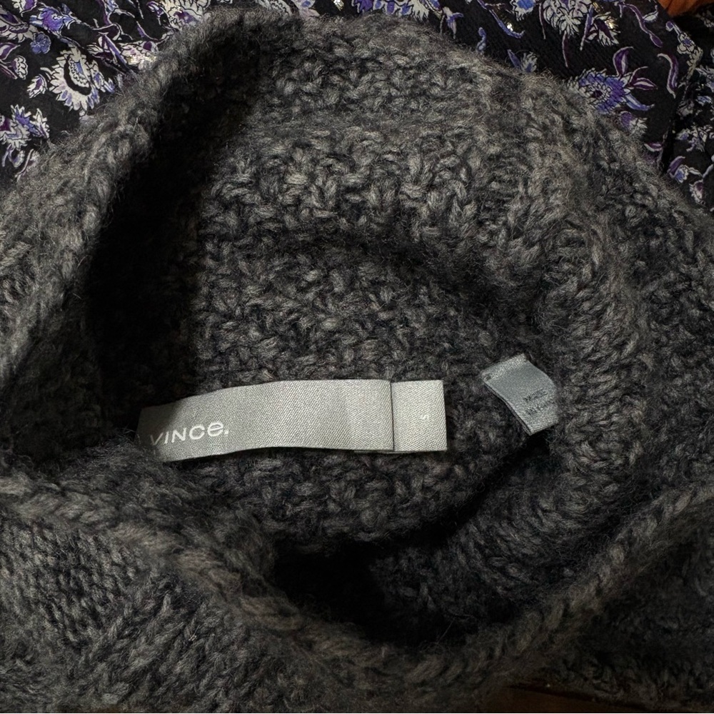 Vince Cable Knit Wool Cashmere Mock Neck Sweater Grey Size Small Fisherman - Picture 5 of 7